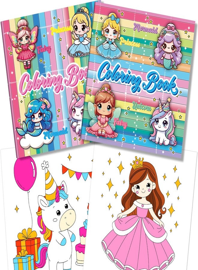 Kalysky 2Pcs Coloring Book for Girls, Cute Princess Unicorn Mermaid Coloring Books for Kids Ages 4-8, Easy Coloring Pages with Magical Themes for Birthday Christmas Gift - Image 1